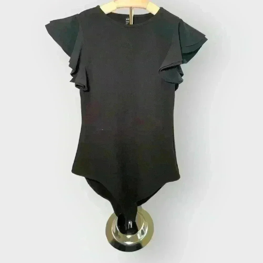 Black Ruffle Sleeve Bodysuit